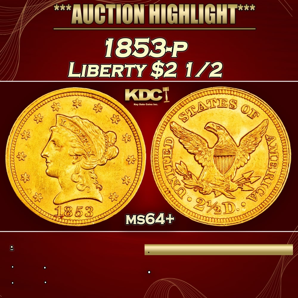 1853-p Gold Liberty Quarter Eagle $2 1/2 ms64+ SEGS (1 of 3)