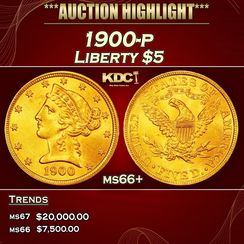 1900-p Gold Liberty Half Eagle $5 Grades ms66+ (1 of 3)