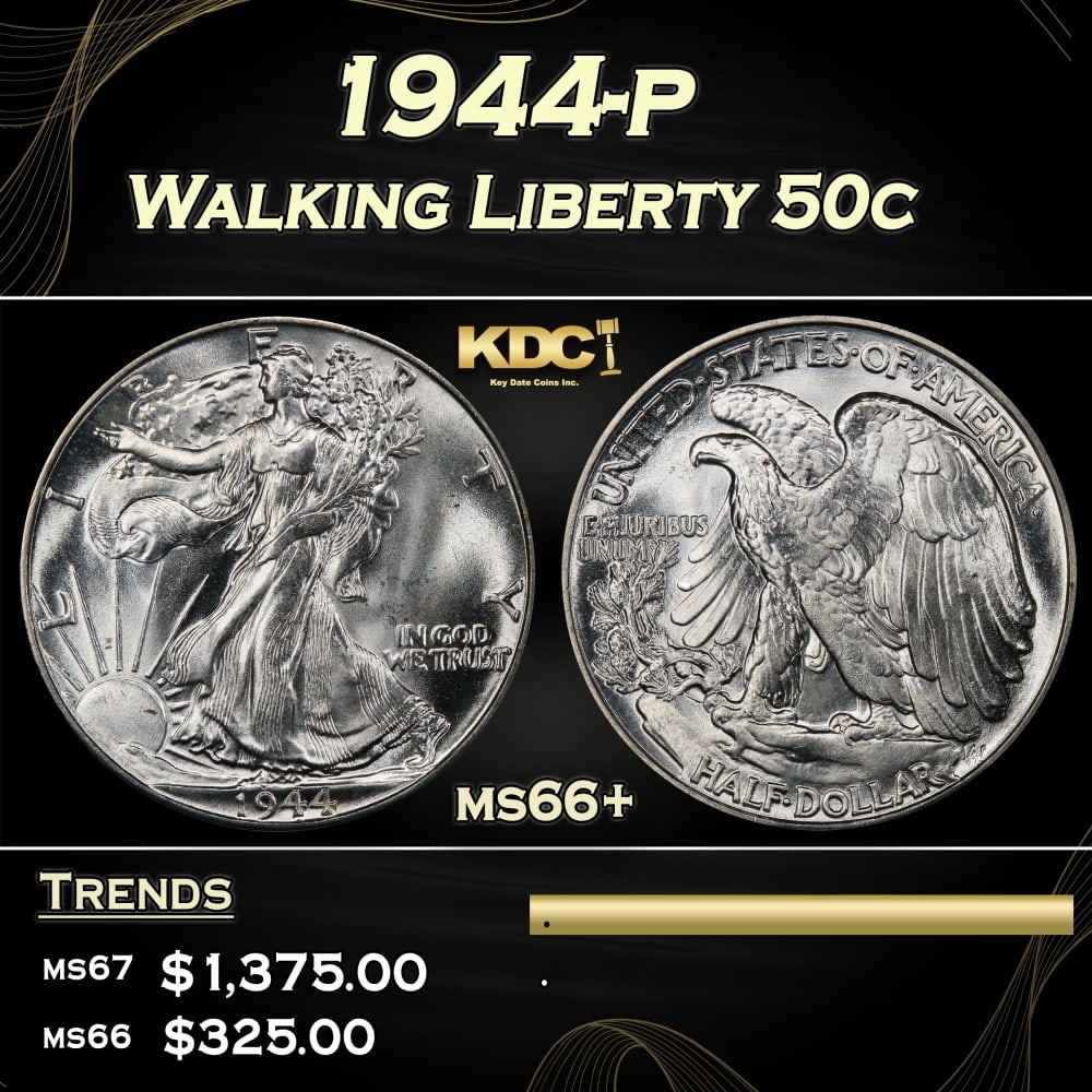 1944-p Walking Liberty Half Dollar 50c ms66+ SEGS: 1944-p Walking Liberty Half Dollar 50c ms66+ SEGS.