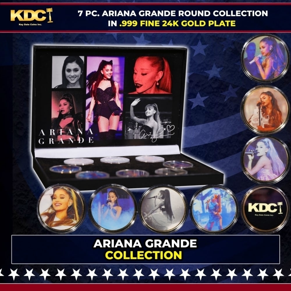 7 Coin Ariana Grande 24k Gold Plated Round Collection B In Custom Box W/ Special Backer card: 7 Coin Ariana Grande 24k Gold Plated Round Collection B In Custom Box W/ Special Backer card. Please Note All Backer Cards may have slight differences but will be very similar if not identical to the 