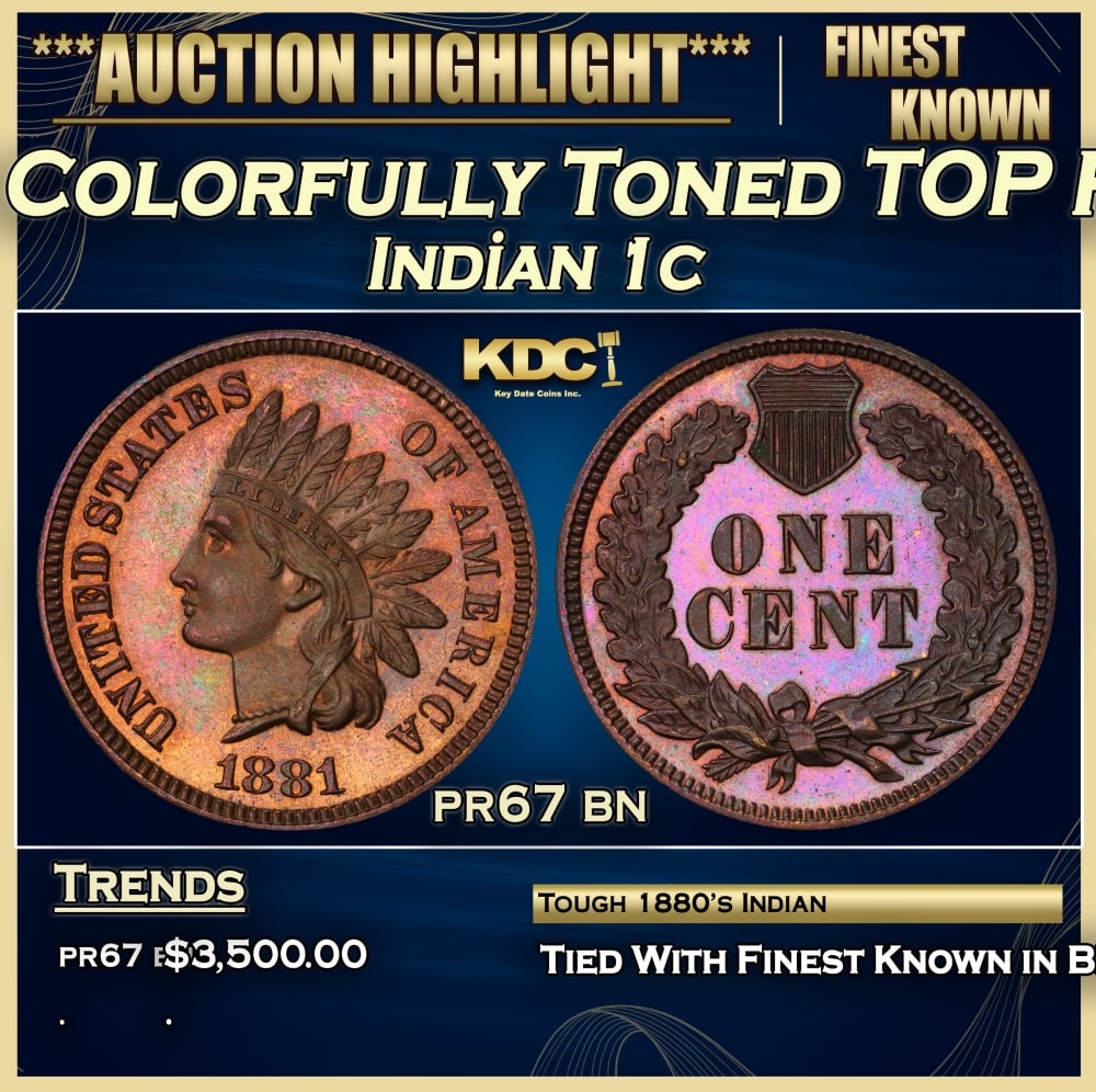 1881 Proof Indian Cent Colorfully Toned TOP POP! 1c pr67 bn SEGS: 1881 Colorfully Toned TOP POP! Indian Cent 1c pr67 bn SEGS. 0