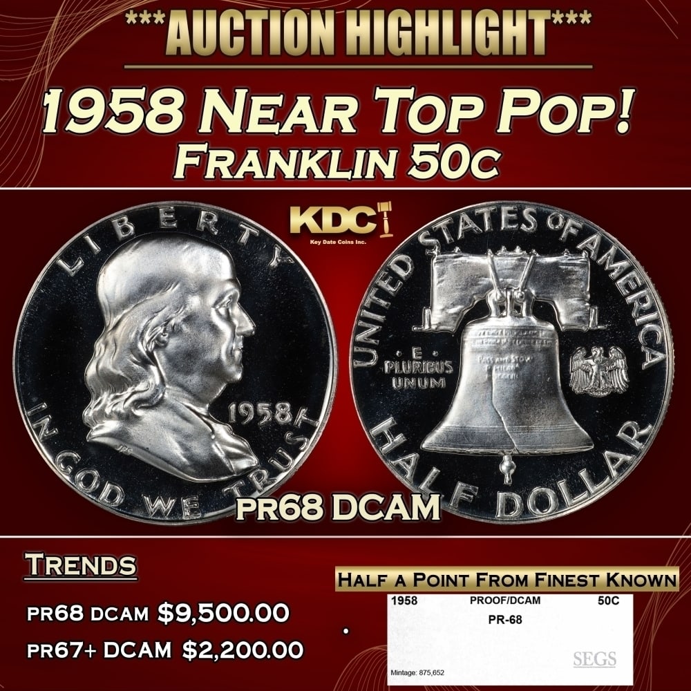 1958 Proof Franklin Half Dollar Near Top Pop! 50c pr68 DCAM SEGS (1 of 4)