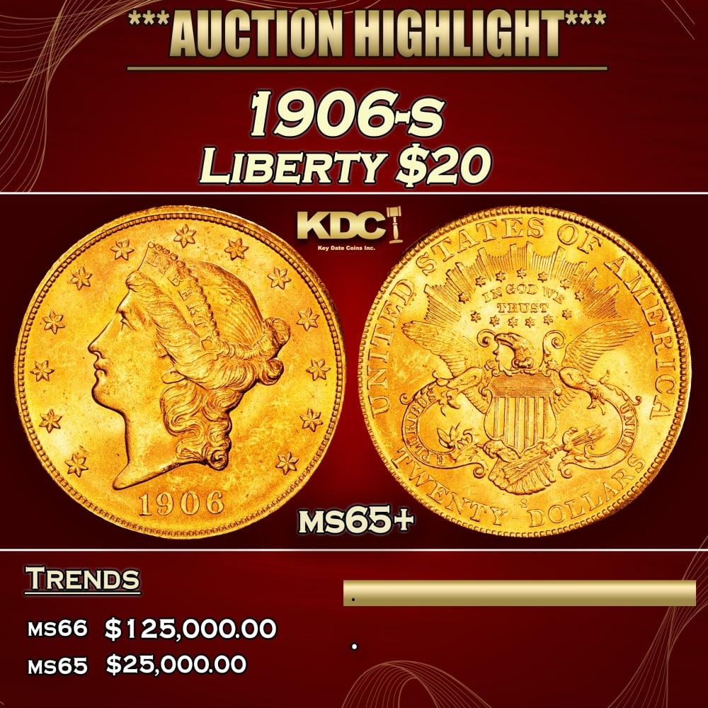 1906-s Gold Liberty Double Eagle $20 ms65+ SEGS: 1906-s Gold Liberty Double Eagle $20 ms65+ SEGS. 0