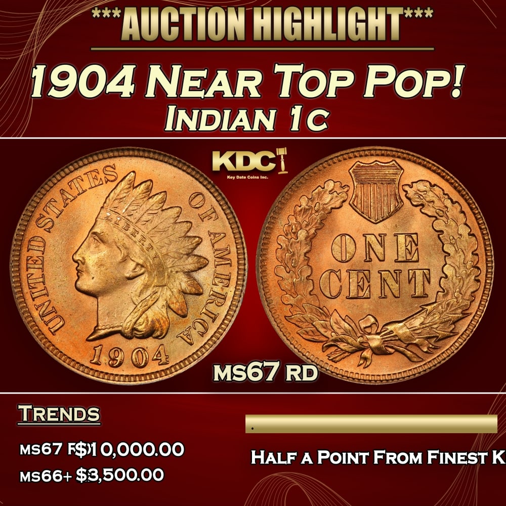 1904 Indian Cent Near Top Pop! 1c ms67 rd SEGS (1 of 3)