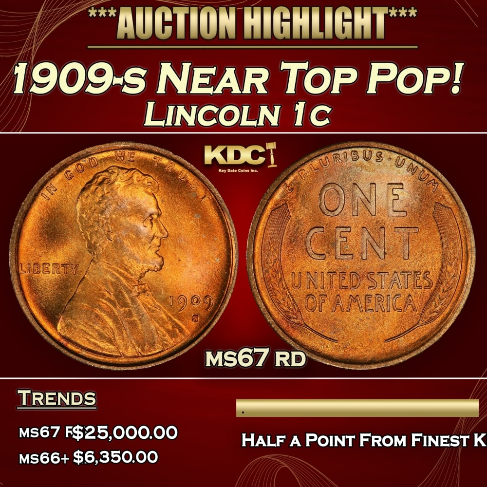 1909-s Lincoln Cent Near Top Pop! 1c ms67 rd SEGS: 1909-s Near Top Pop! Lincoln Cent 1c ms67 rd SEGS. 0