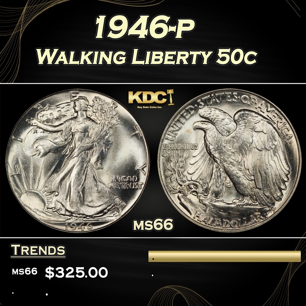 1946-p Walking Liberty Half Dollar 50c Grades ms66 (1 of 3)
