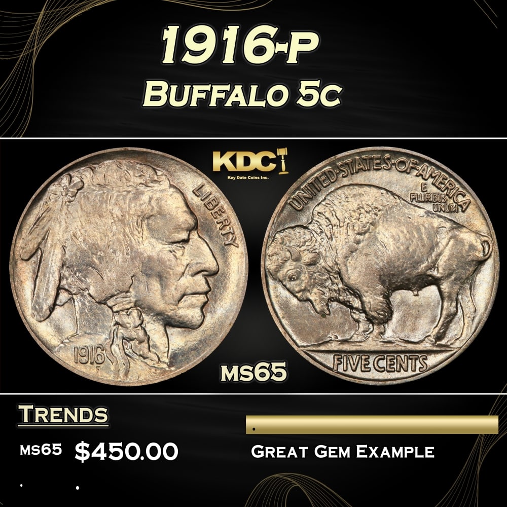 1916-p Buffalo Nickel 5c Grades ms65 (1 of 3)