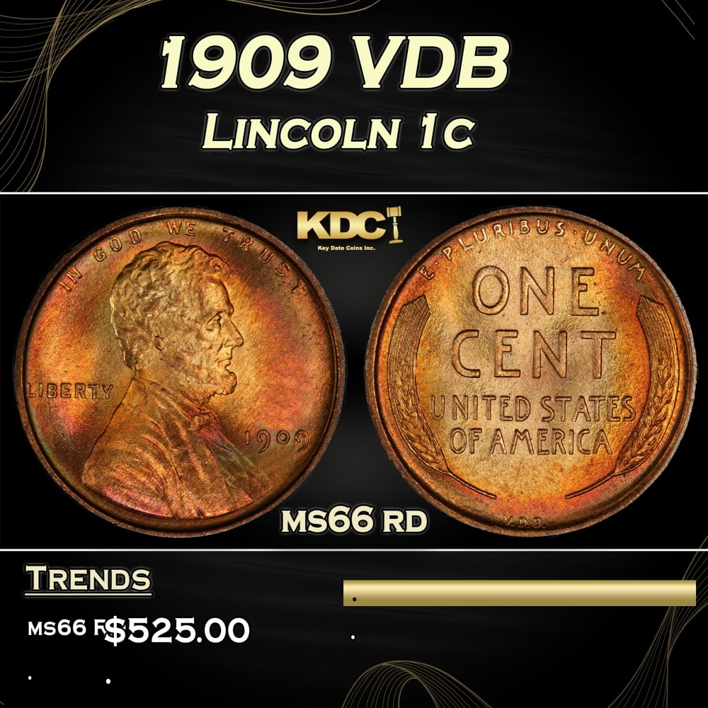 1909 VDB Lincoln Cent 1c Grades ms66 rd: 1909 VDB Lincoln Cent 1c Grades ms66 rd. Always sought after date. Always popular. 0