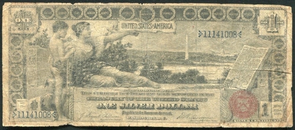 1896 $1 large size Silver Certificate Martha & George Washington "Educational Series" Grades f, fine (1 of 2)