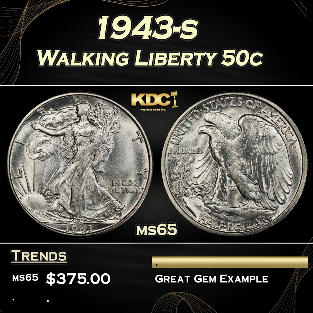 1943-s Walking Liberty Half Dollar 50c Grades ms65 (1 of 3)