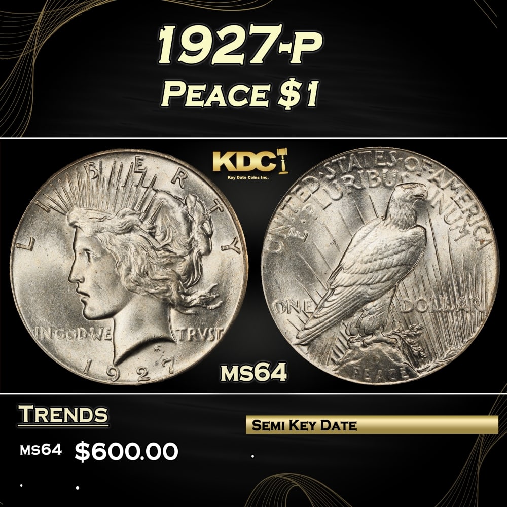 1927-p Peace Dollar $1 Grades ms64 (1 of 3)