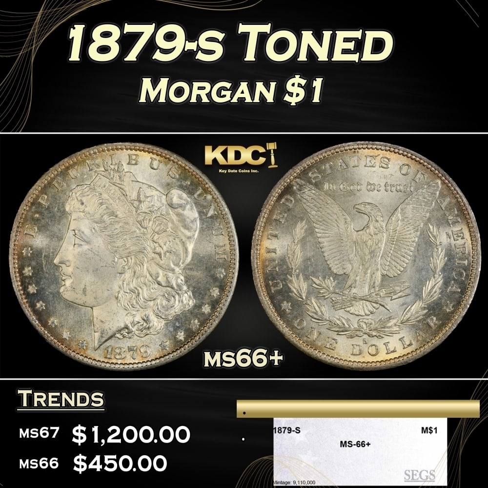 1879-s Morgan Dollar Toned $1 ms66+ SEGS: 1879-s Toned Morgan Dollar $1 ms66+ SEGS. 0