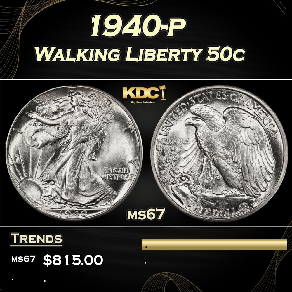 1940-p Walking Liberty Half Dollar 50c ms67 SEGS (1 of 3)