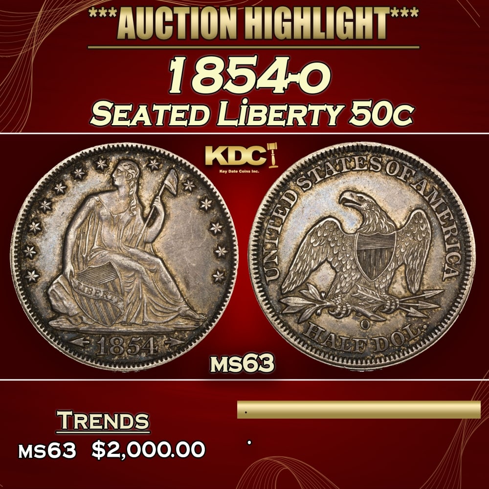 1854-o Seated Half Dollar 50c ms63 USCG (1 of 3)