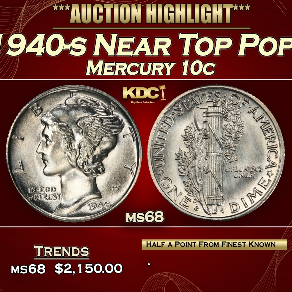 1940-s Mercury Dime Near Top Pop! 10c ms68 SEGS (1 of 3)