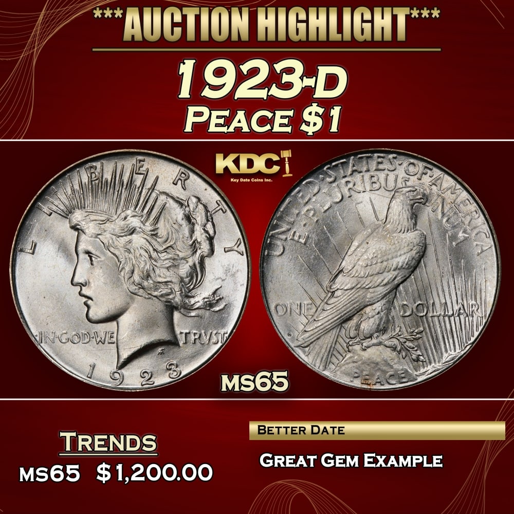 1923-d Peace Dollar $1 ms65 SEGS: 1923-d Peace Dollar $1 ms65 SEGS. 0