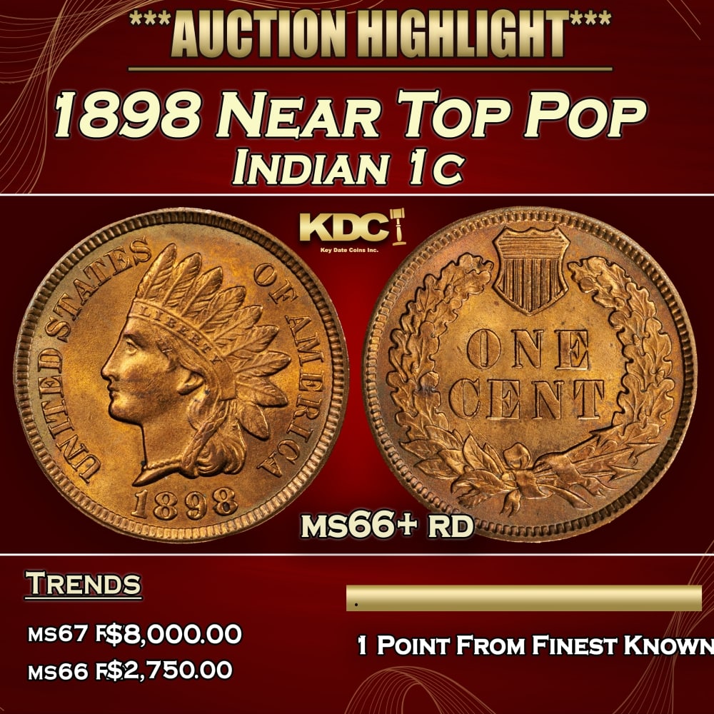 1898 Indian Cent Near Top Pop 1c ms66+ rd SEGS (1 of 3)
