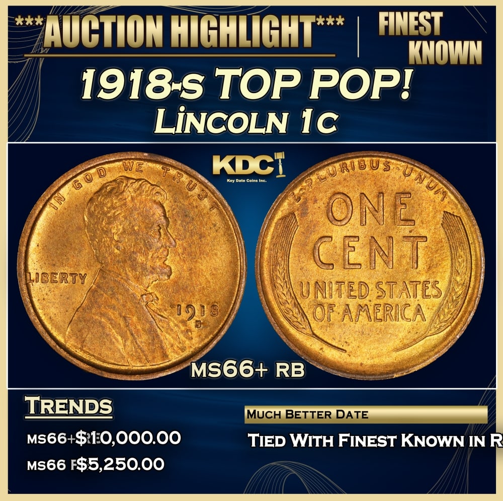 1918-s Lincoln Cent TOP POP! 1c ms66+ rb SEGS (1 of 3)