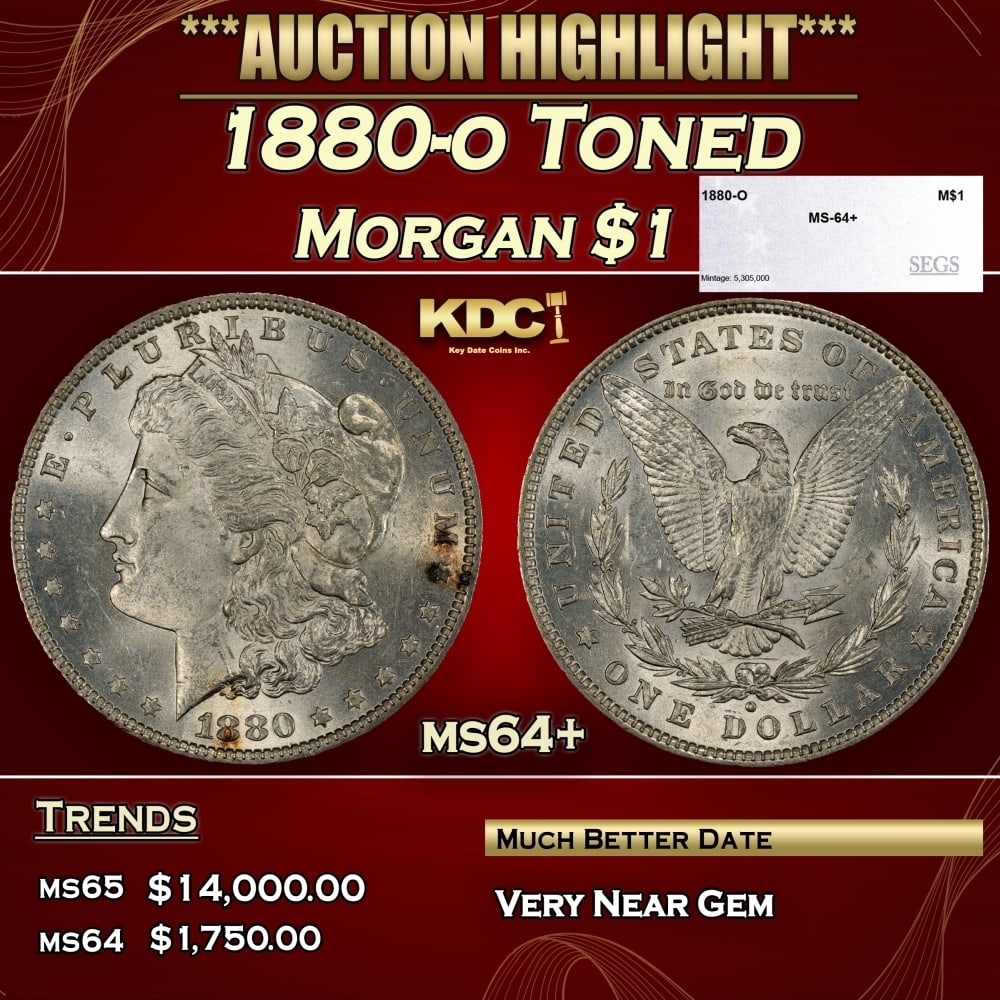 1880-o Morgan Dollar Toned $1 ms64+ SEGS: 1880-o Toned Morgan Dollar $1 ms64+ SEGS. 0