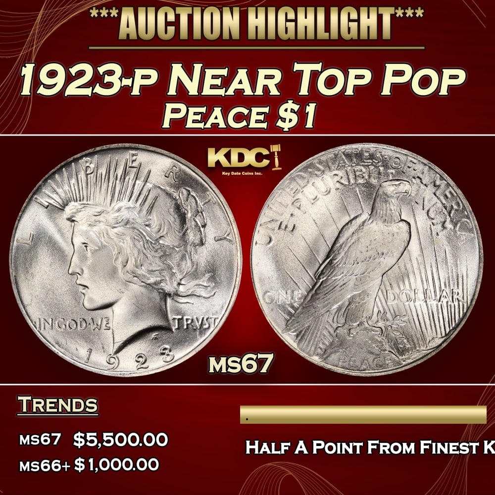 1923-p Peace Dollar Near Top Pop $1 ms67 SEGS: 1923-p Near Top Pop Peace Dollar $1 ms67 SEGS. 0