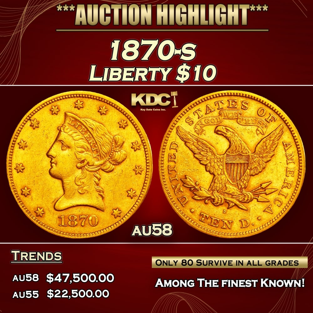 1870-s Gold Liberty Eagle $10 au58 SEGS (1 of 3)