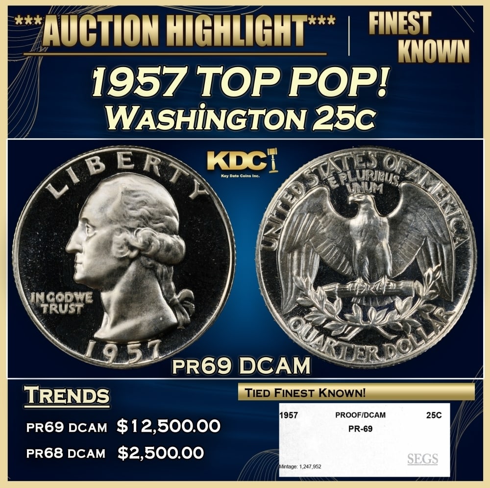 1957 Proof Washington Quarter TOP POP! 25c pr69 DCAM SEGS (1 of 4)