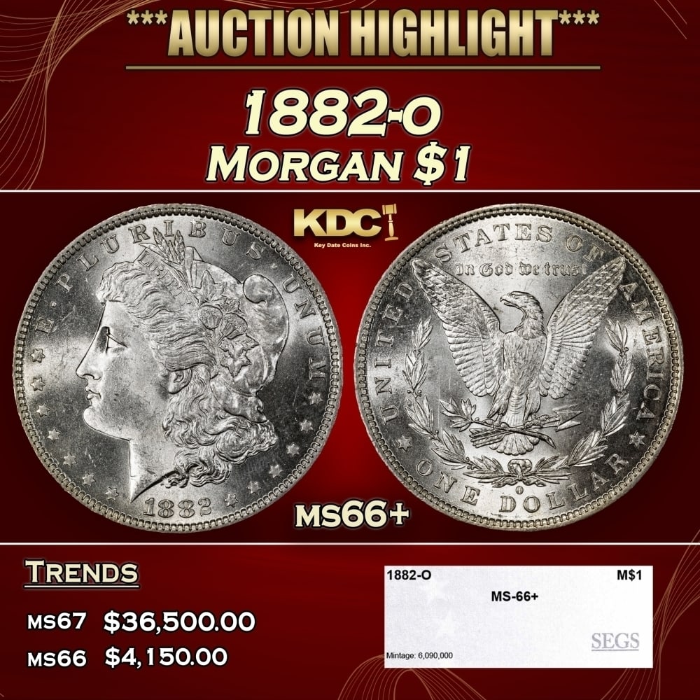 1882-o Morgan Dollar $1 ms66+ SEGS: 1882-o Morgan Dollar $1 ms66+ SEGS. 0