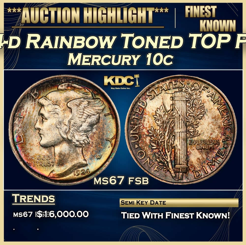 1924-d Mercury Dime Rainbow Toned TOP POP! 10c ms67 fsb SEGS (1 of 3)
