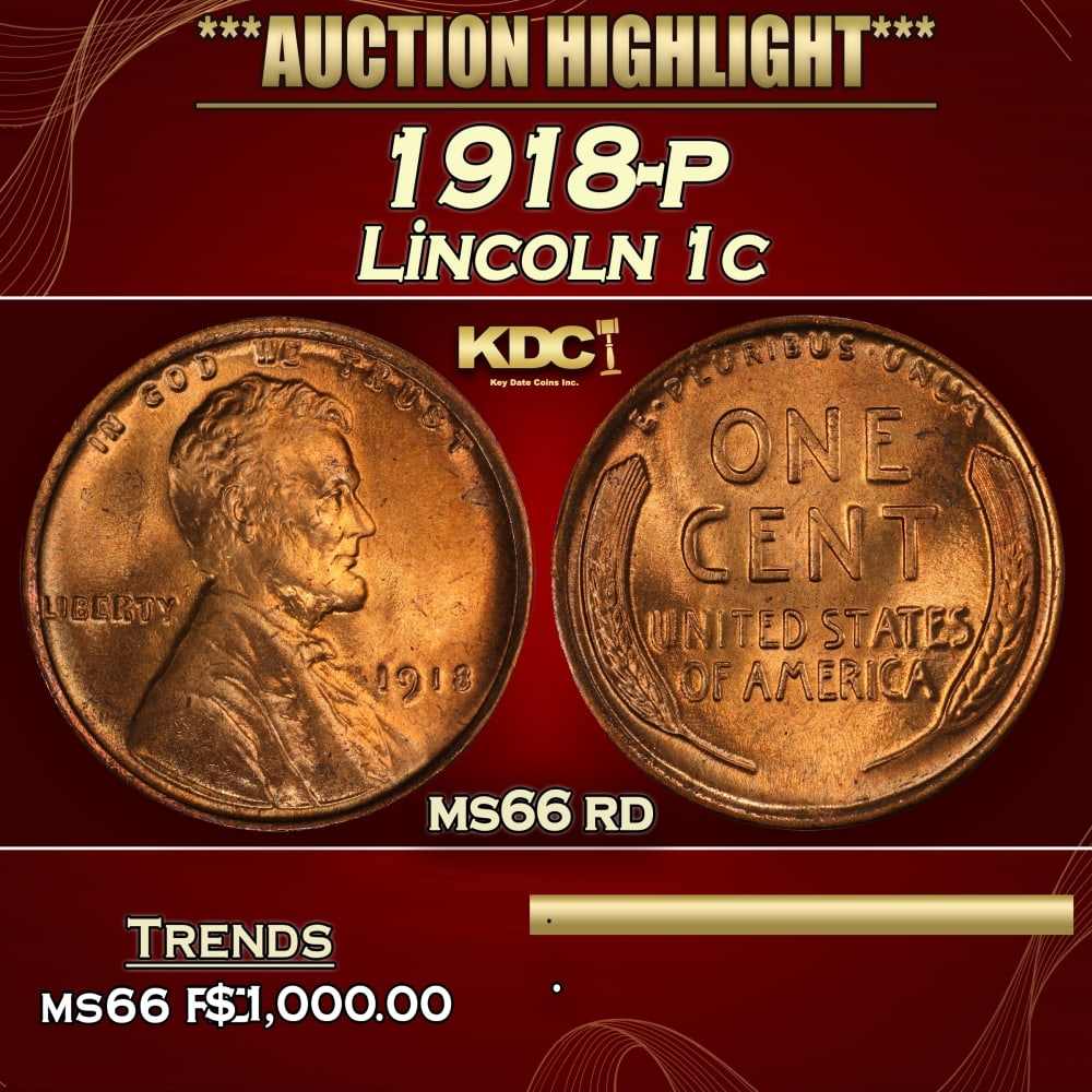 1918-p Lincoln Cent 1c ms66 rd SEGS (1 of 3)