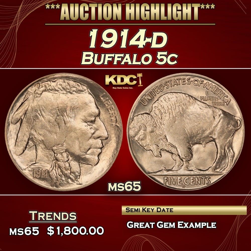 1914-d Buffalo Nickel 5c ms65 SEGS (1 of 3)