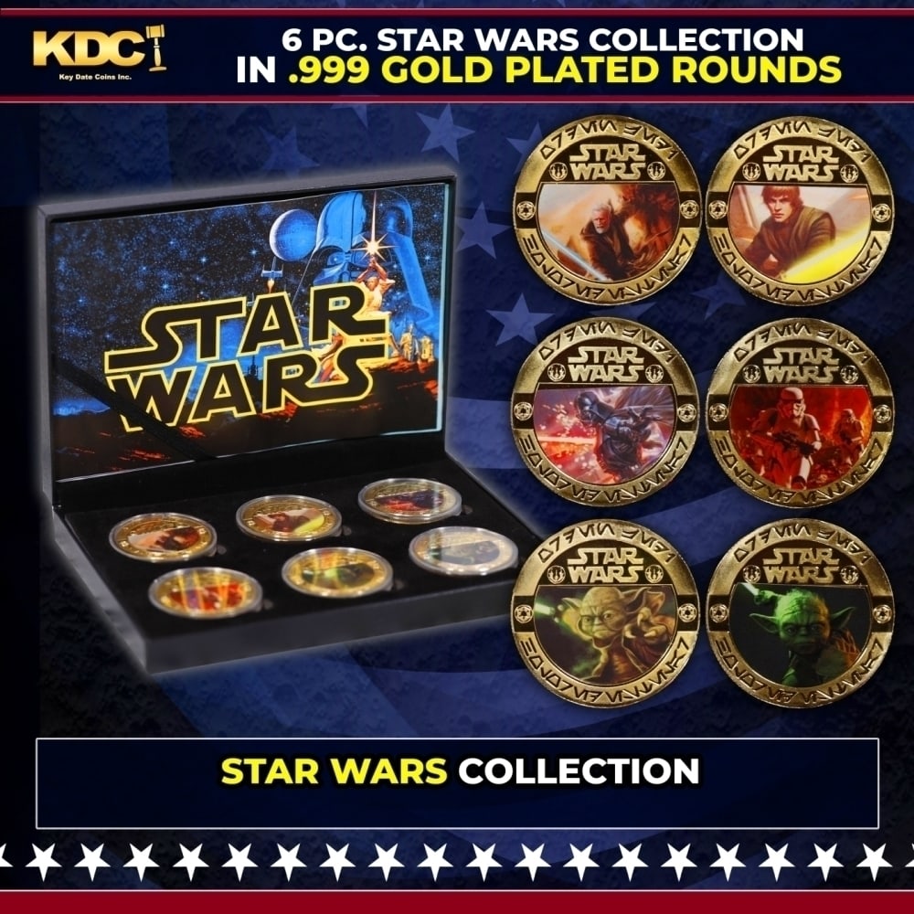 6 Coin Star Wars Gold Plated Round Collection: 6 Coin Star Wars Gold Plated Round Collection. Please Note All Backer Cards may have slight differences but will be very similar if not identical to the one in the photoHistoric precious metal trends 