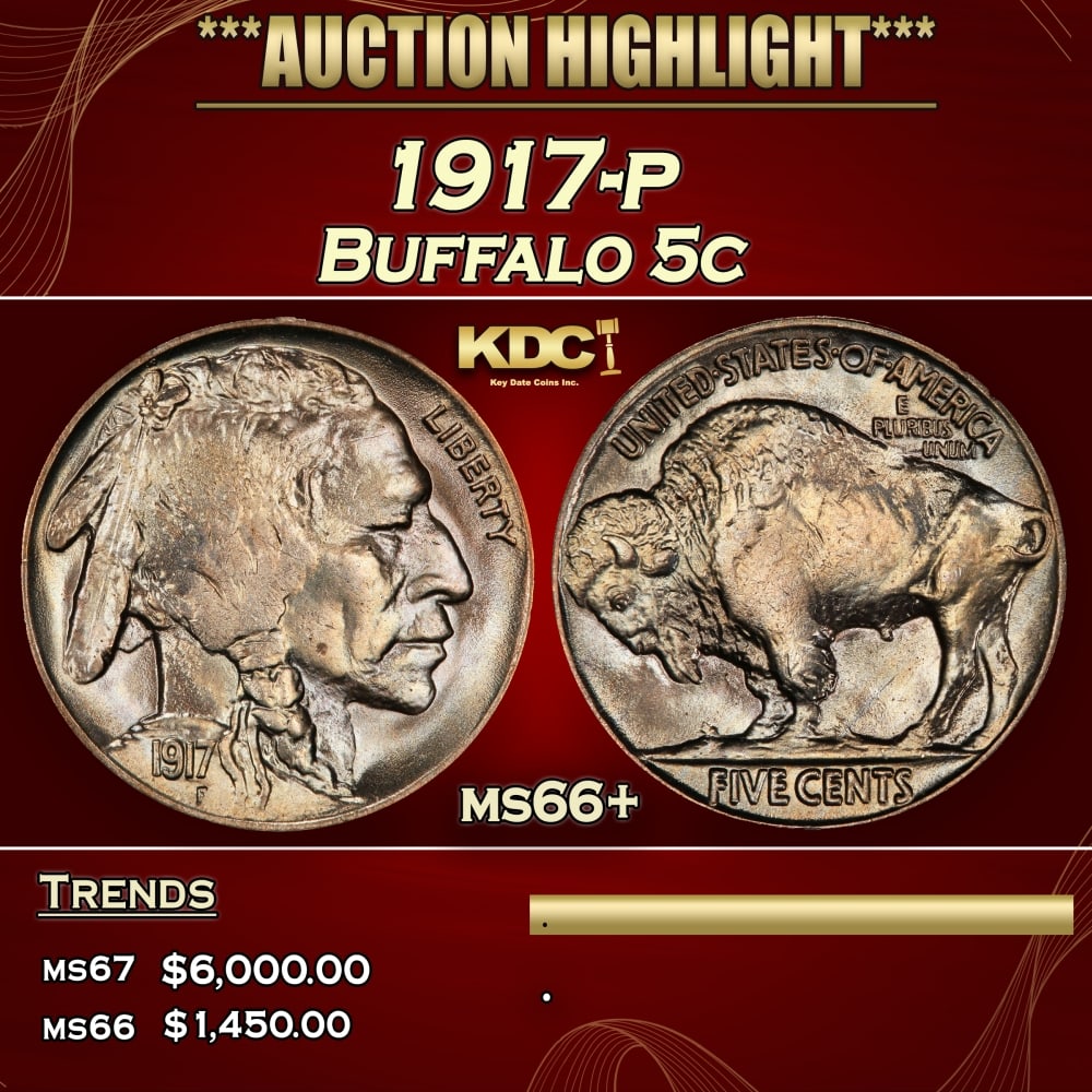 1917-p Buffalo Nickel 5c ms66+ SEGS (1 of 3)