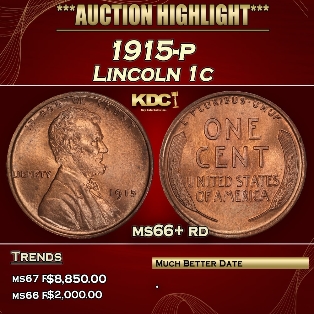 1915-p Lincoln Cent 1c ms66+ rd SEGS (1 of 3)