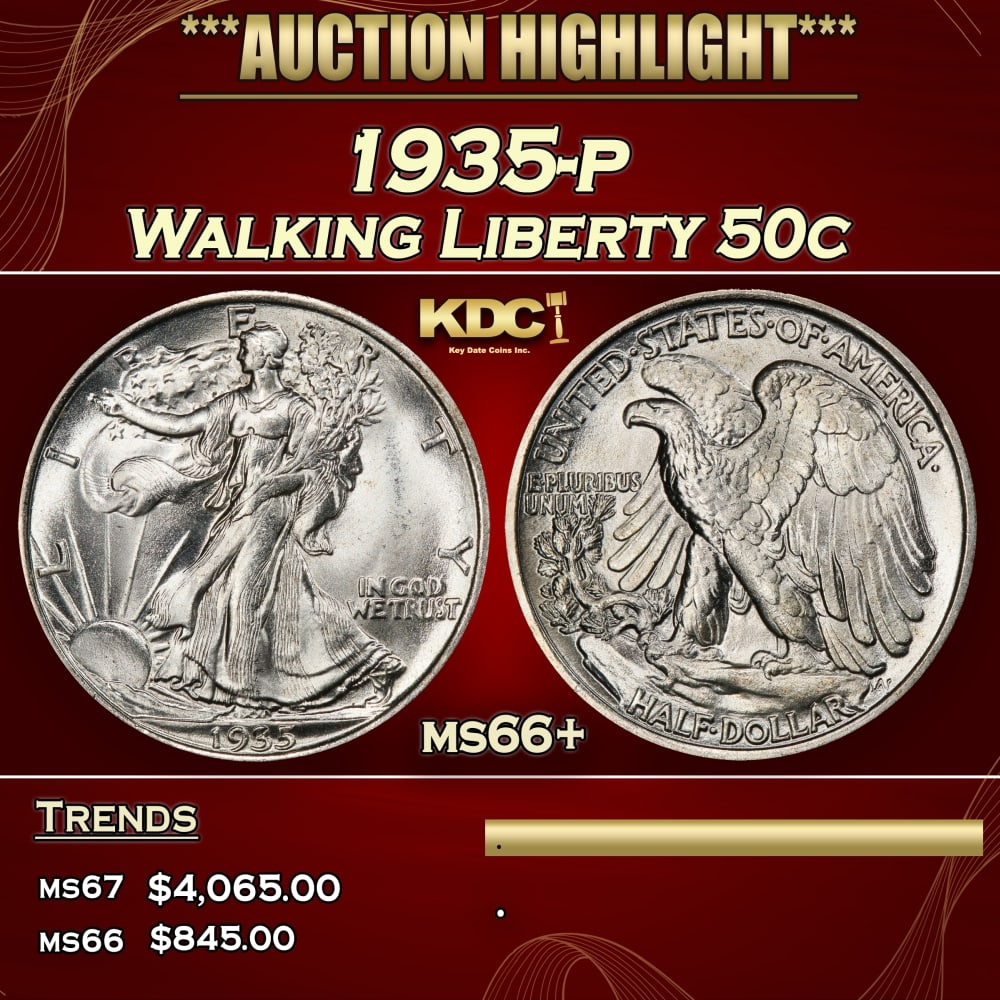 1935-p Walking Liberty Half Dollar 50c ms66+ SEGS: 1935-p Walking Liberty Half Dollar 50c ms66+ SEGS. 0