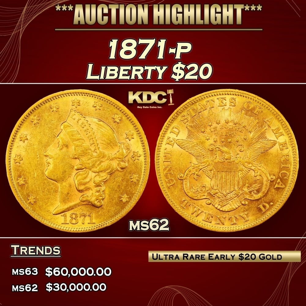 1871-p Gold Liberty Double Eagle $20 ms62 USCG (1 of 3)