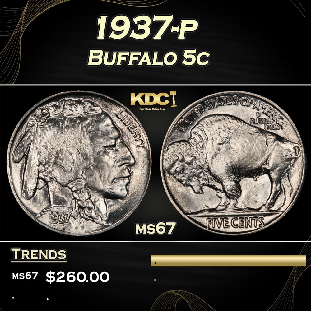 1937-p Buffalo Nickel 5c ms67 SEGS: 1937-p Buffalo Nickel 5c ms67 SEGS.
