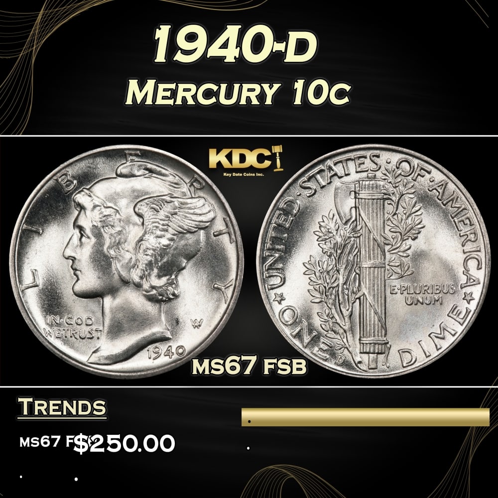 1940-d Mercury Dime 10c ms67 fsb SEGS (1 of 3)