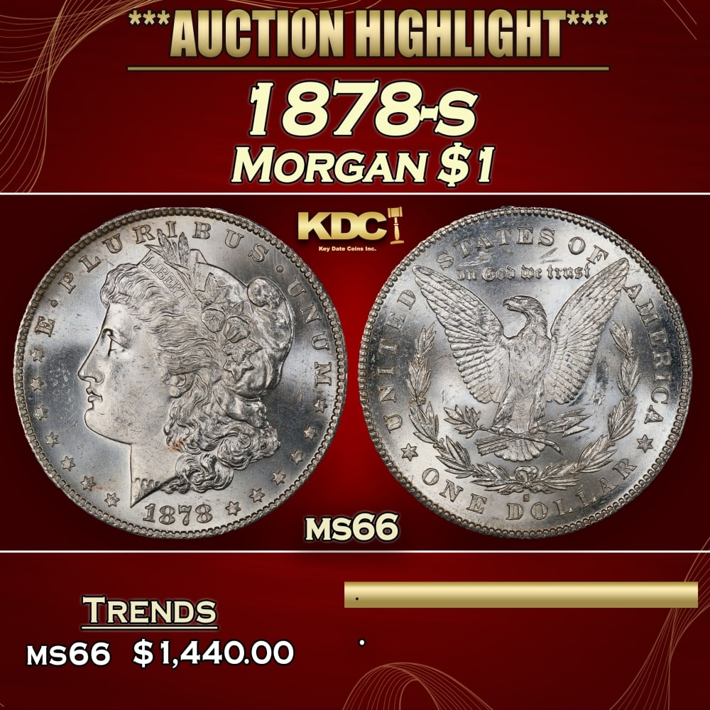 1878-s Morgan Dollar $1 ms66 SEGS: 1878-s Morgan Dollar $1 ms66 SEGS. Slightly better date. First year of issue. 0