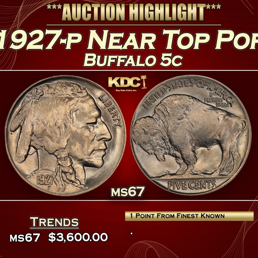 1927-p Buffalo Nickel Near Top Pop 5c ms67 SEGS (1 of 4)