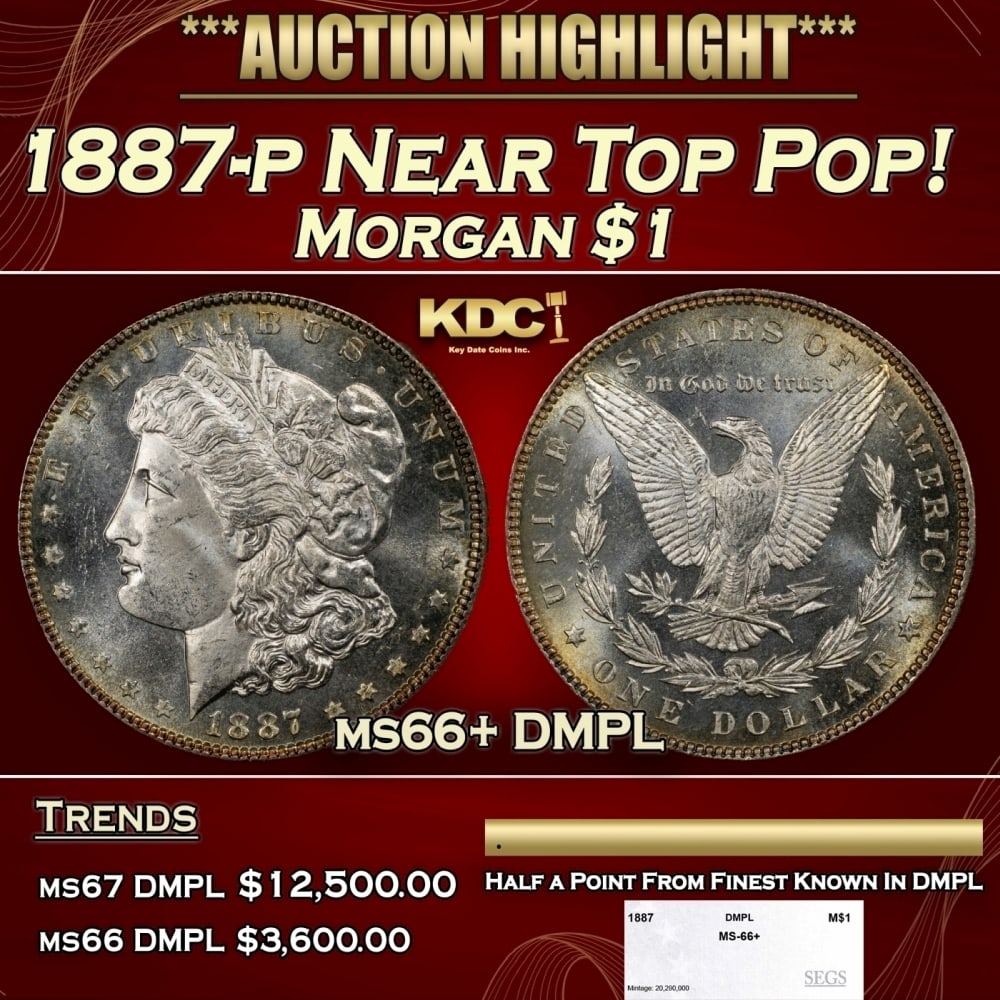 1887-p Morgan Dollar Near Top Pop! $1 ms66+ DMPL SEGS (1 of 4)