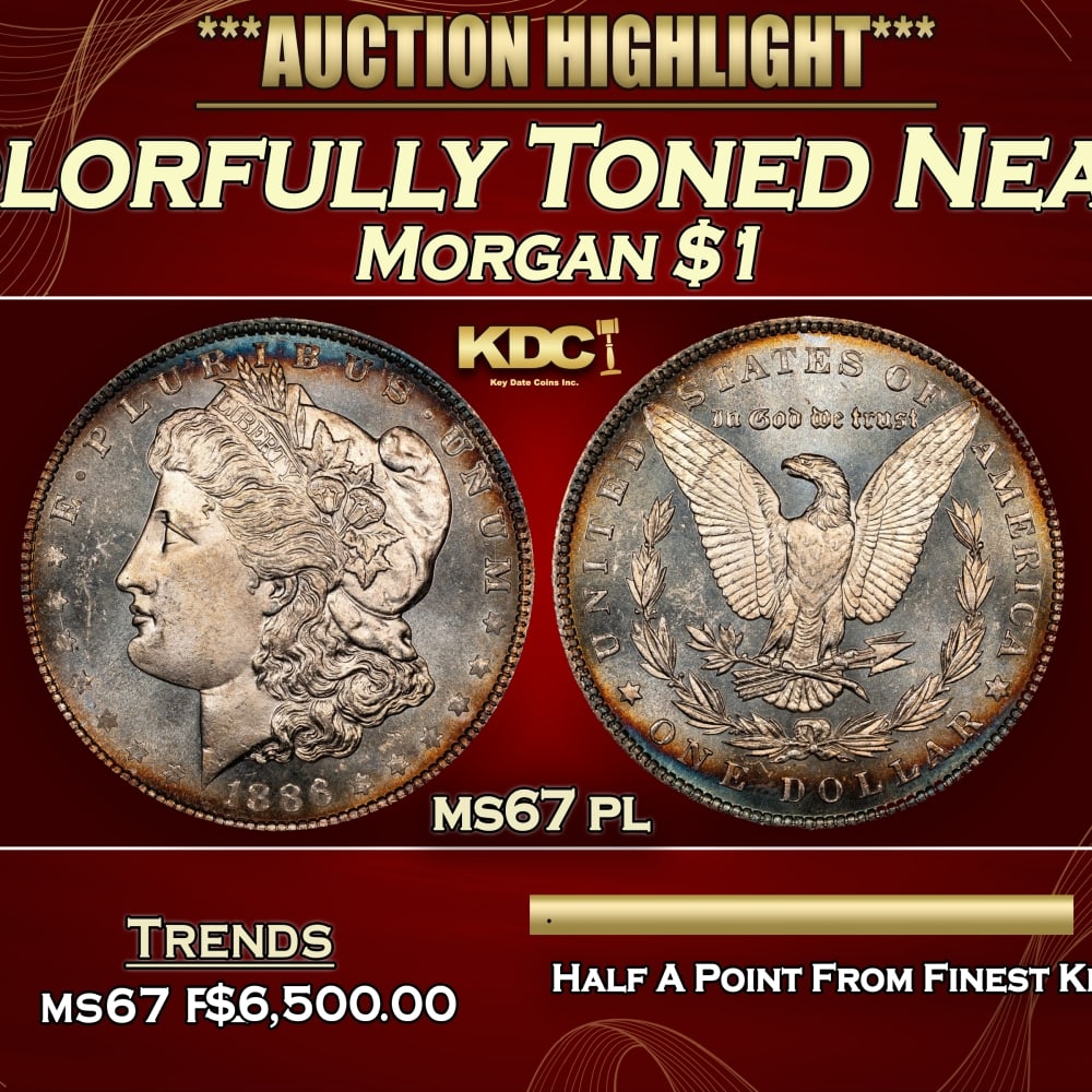 1886-p Morgan Dollar Colorfully Toned Near Top Pop $1 ms67 pl SEGS (1 of 3)