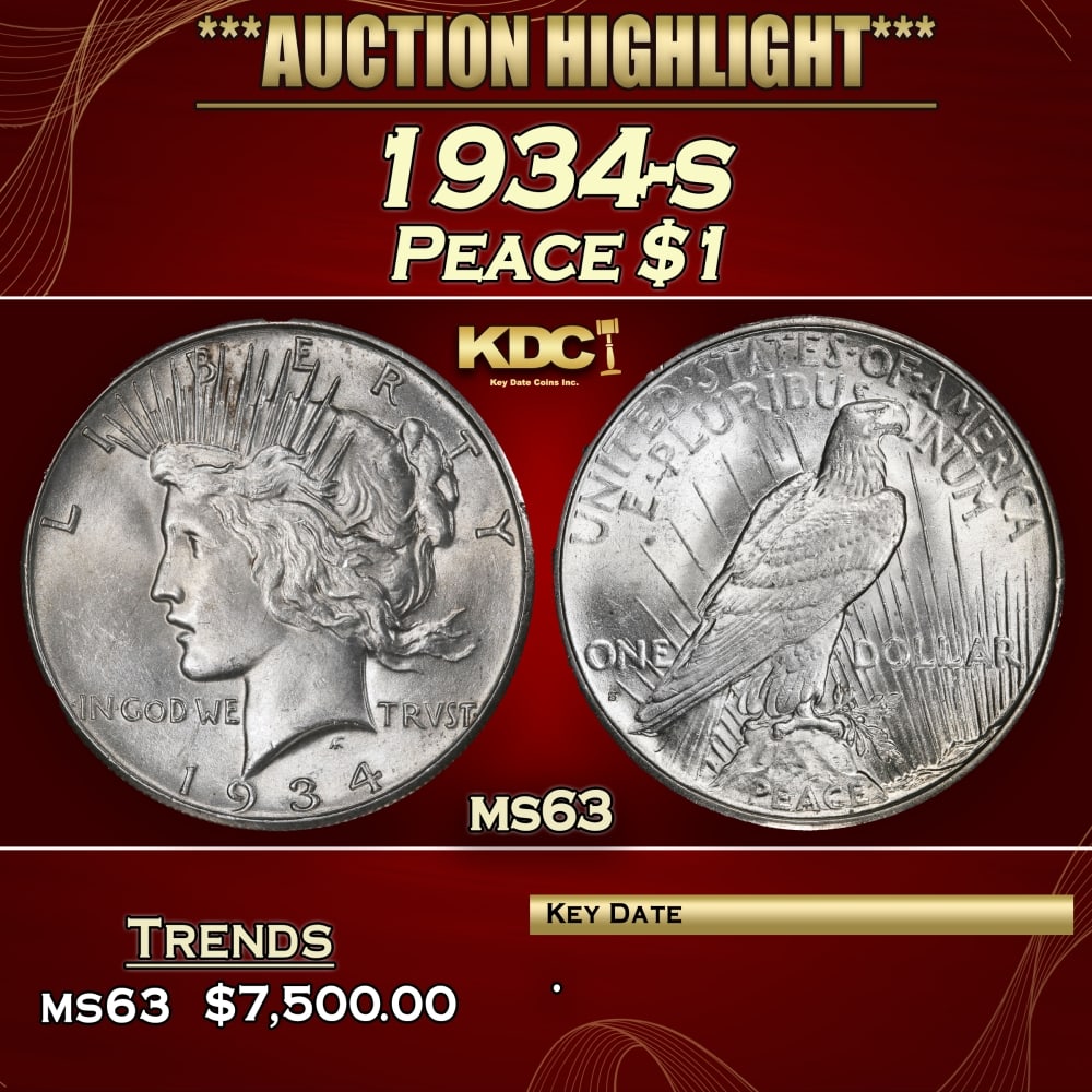 1934-s Peace Dollar $1 ms63 USCG: 1934-s Peace Dollar $1 ms63 USCG. 0