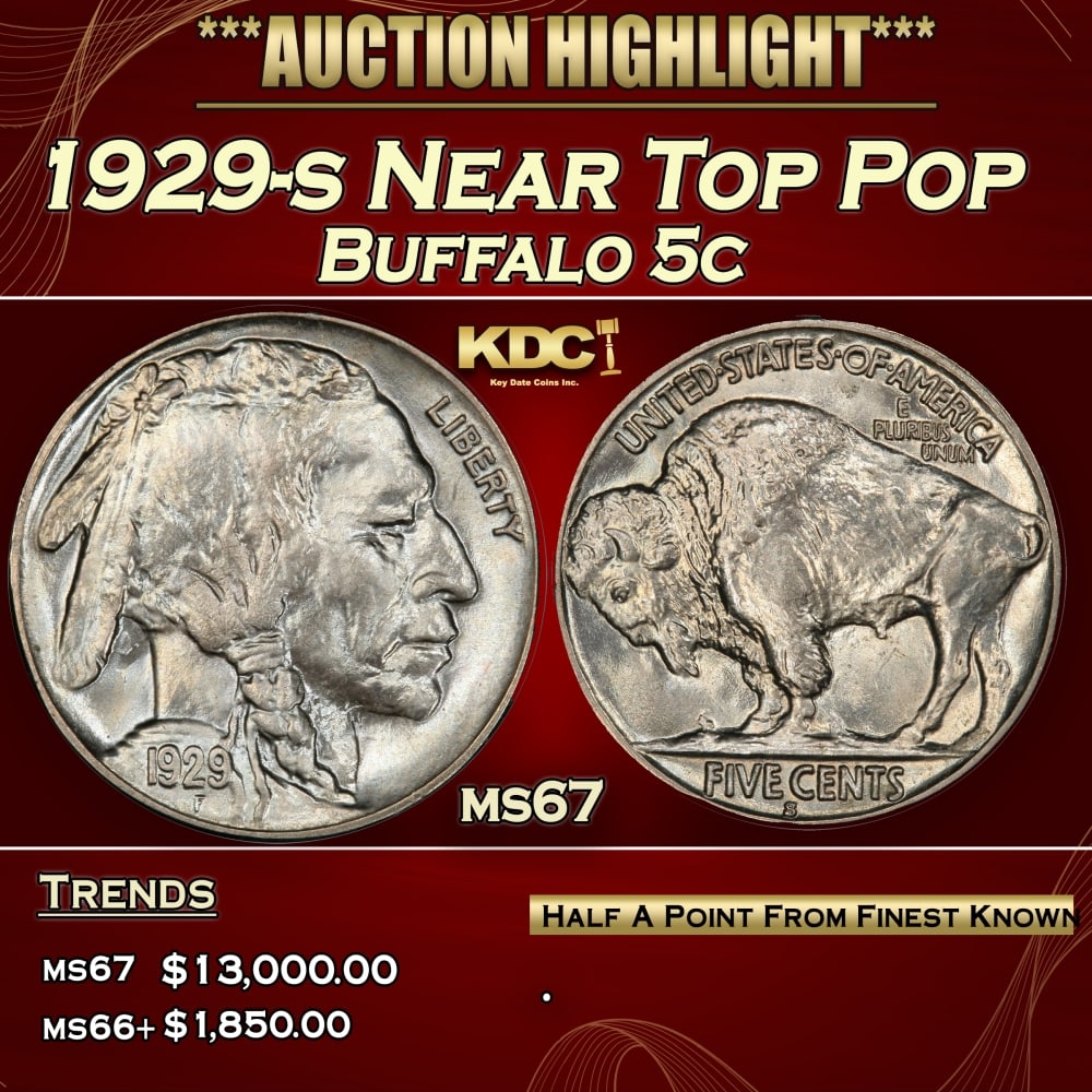1929-s Buffalo Nickel Near Top Pop 5c ms67 SEGS (1 of 4)