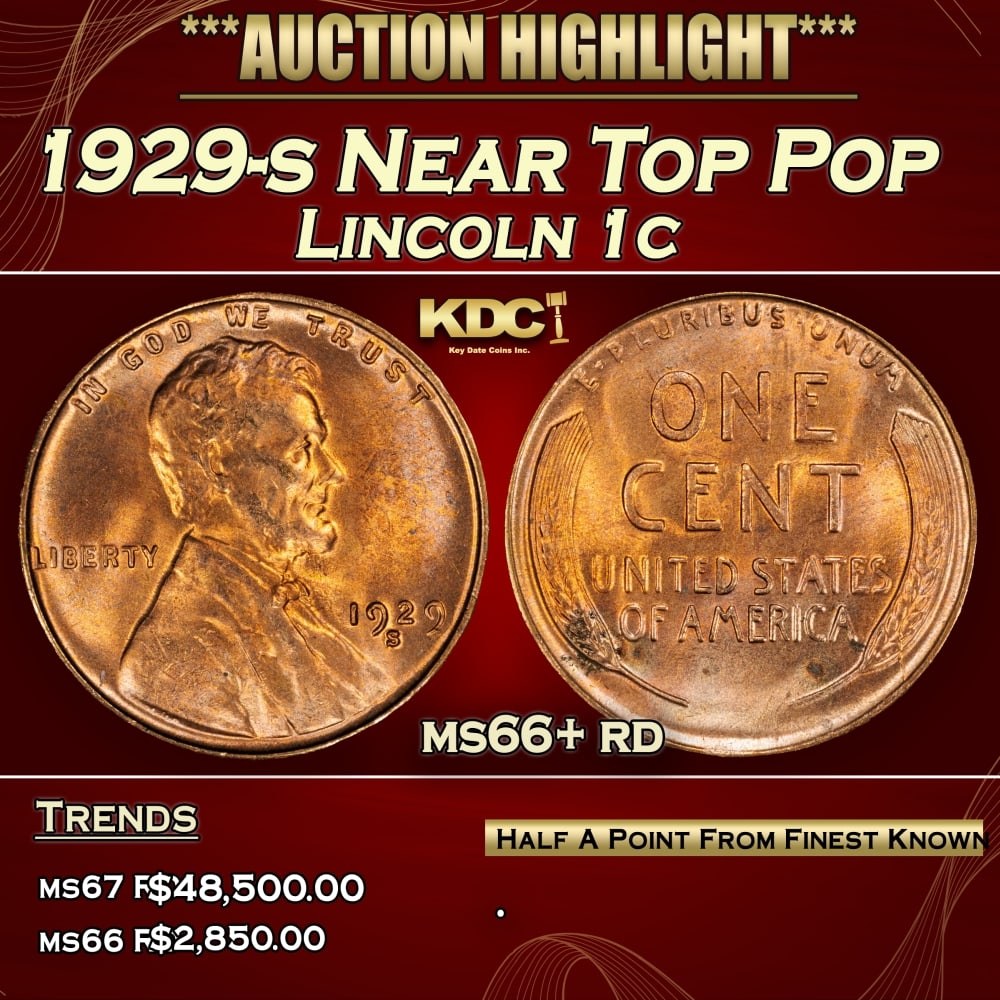 1929-s Lincoln Cent Near Top Pop 1c ms66+ rd SEGS (1 of 3)