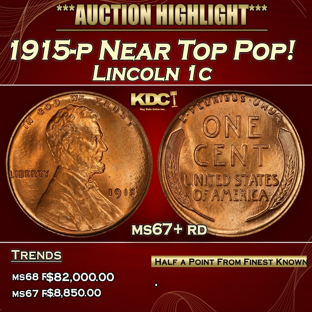 1915-p Lincoln Cent Near Top Pop! 1c ms67+ rd SEGS (1 of 3)