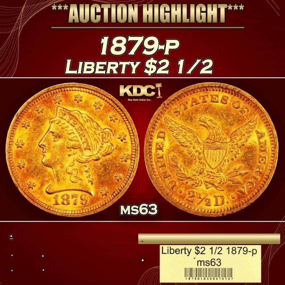 1879-p Gold Liberty Quarter Eagle $2 1/2 ms63 USCG (1 of 4)