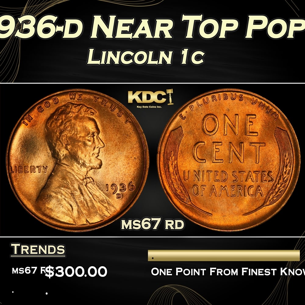 1936-d Lincoln Cent Near Top Pop 1c ms67 rd SEGS (1 of 3)