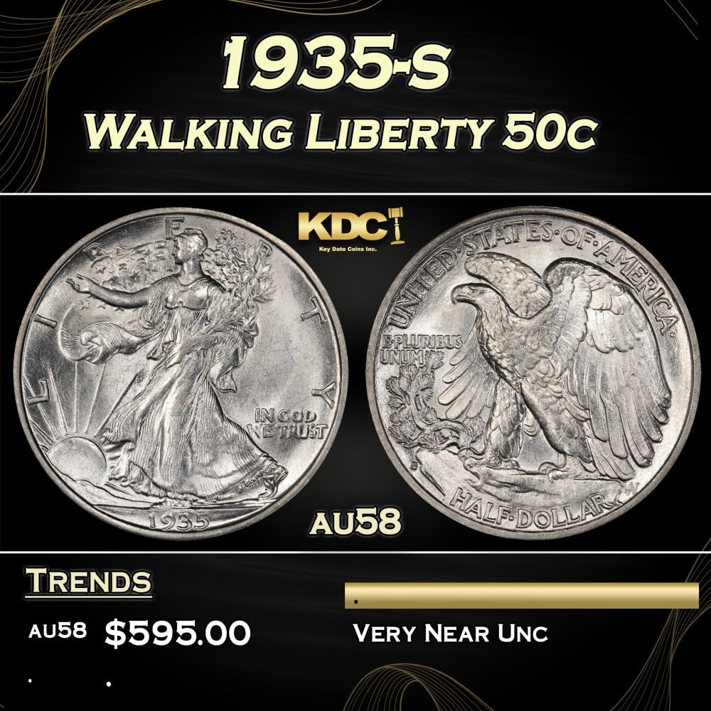 1935-s Walking Liberty Half Dollar 50c Grades au58: 1935-s Walking Liberty Half Dollar 50c Grades au58.