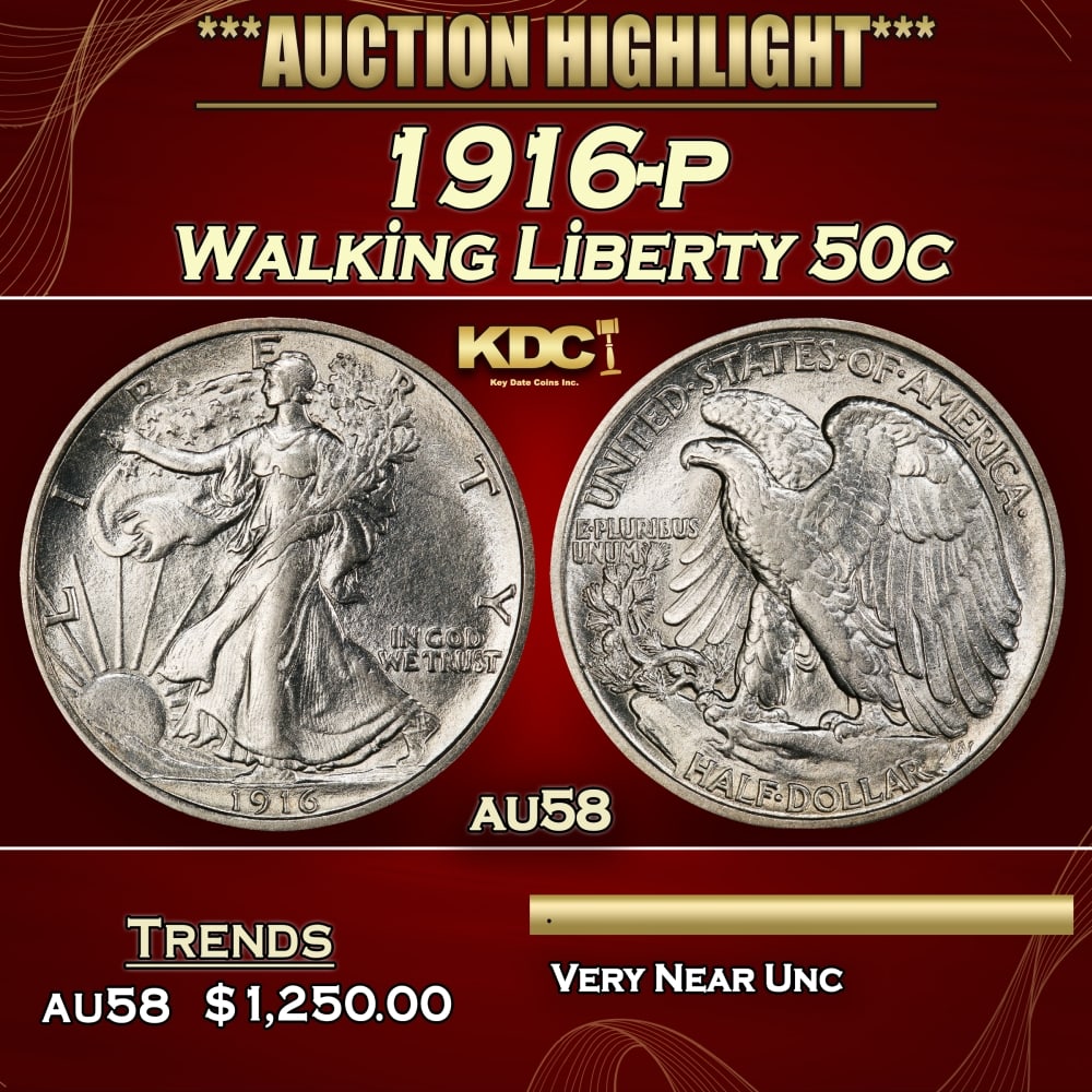 1916-p Walking Liberty Half Dollar 50c au58 SEGS (1 of 3)