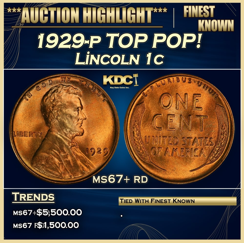 1929-p Lincoln Cent TOP POP! 1c ms67+ rd SEGS (1 of 3)